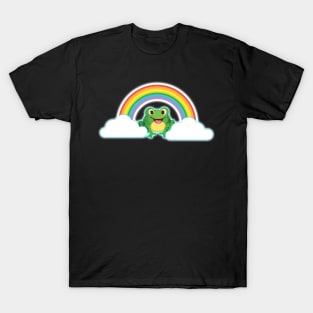 fabulous pride frog smiling under rainbow clouds T-Shirt